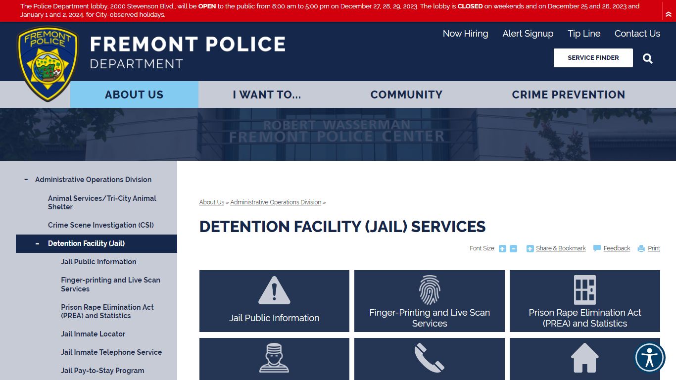 Detention Facility (Jail) Services - Fremont Police